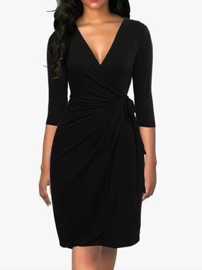 Berydress Women's Classic 3/4 Sleeve V Neck Sheath Faux Size M Color Black